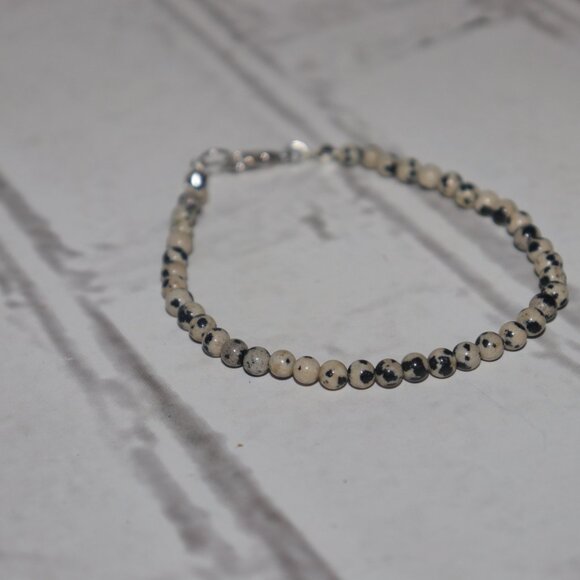 Dalmatian Jasper Beaded Bracelet | 7.5" | Silver Clasp | Natural Stone | NWoT - Picture 4 of 5